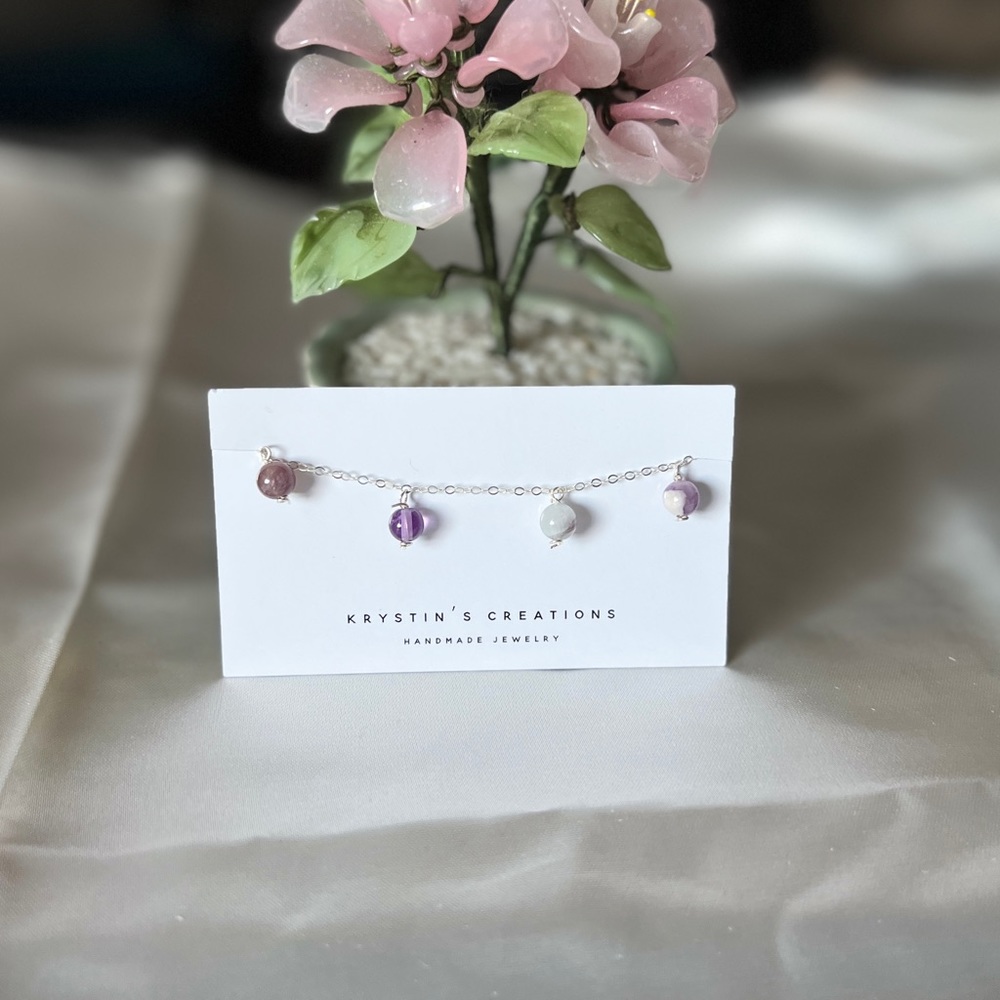 925 Silver🌟Amethyst Drop Dainty Bracelet- Handmade